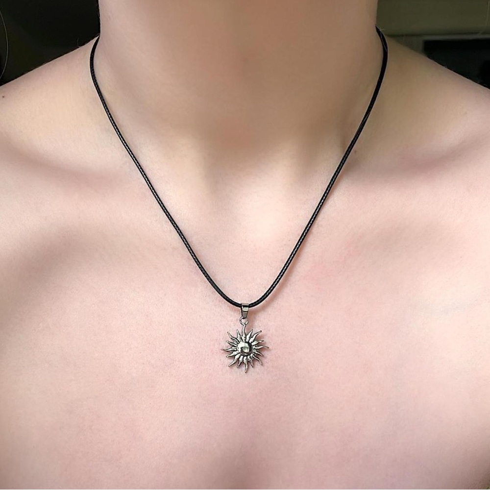Silver Sun Pendant Cord Necklace